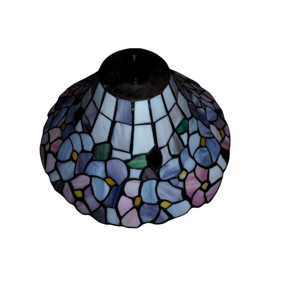 Tiffany-Style Stained Glass Lamp Shade –Pastel Floral Pattern, Purple & Pink - Picture 4 of 6